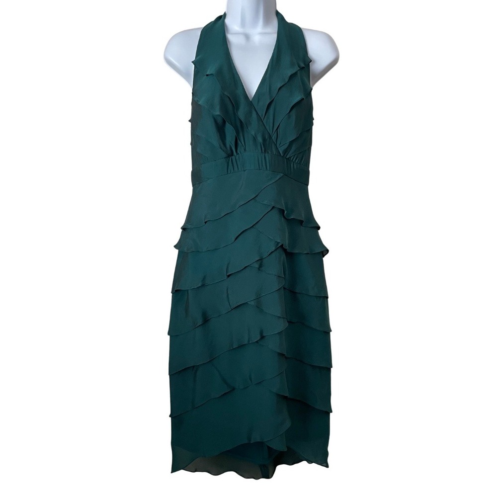 Tadashi Dress Womens 8 Petite Silk Mini Ruffle Tiered Halter Cocktail Evening